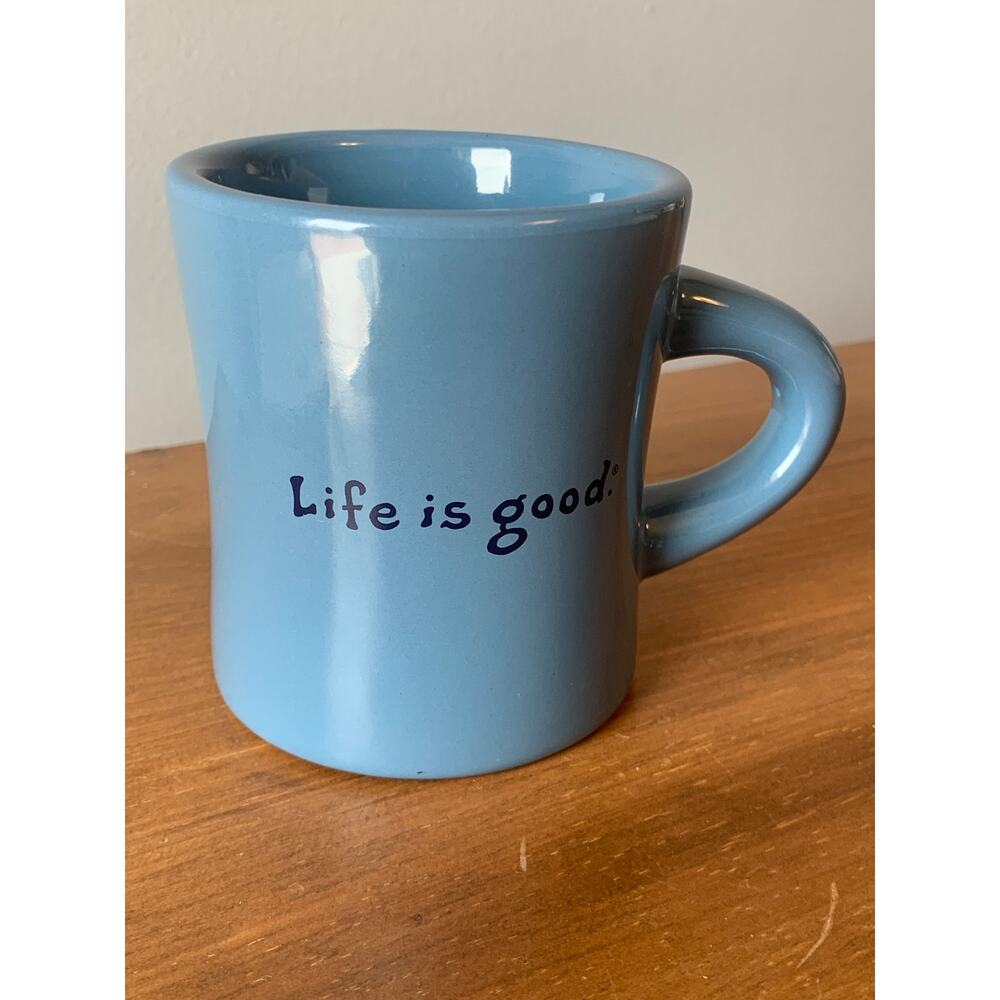 Life is Good Coffee Mug Networking Man Dog Fishing Graphic Heavy Diner Style - Picture 3 of 8
